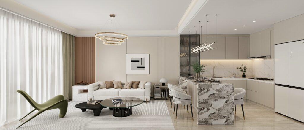 Living room and open kitchen- Capital Heights, Matundu Close, Nairobi