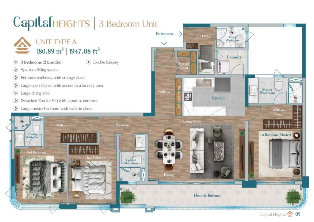 Capital heights 3 bedroom plus dsq plan