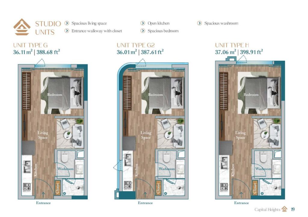 capital heights UNIT TYPE G, G2, & H STUDIOS 36.11sqm, 36.01sqm, 37.06sqm