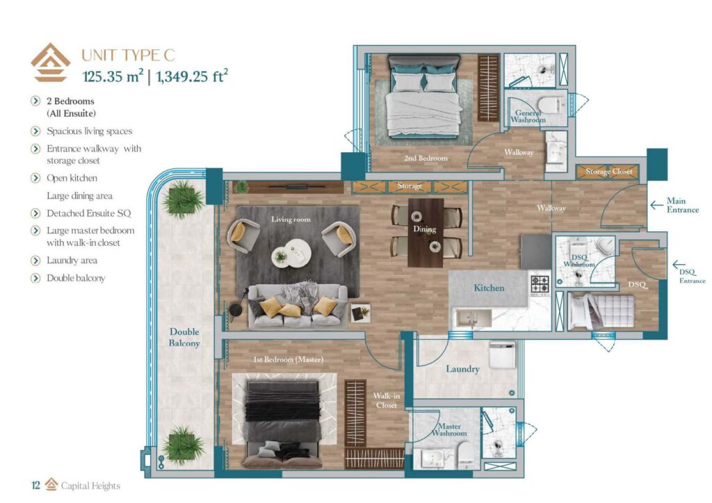 Capital heights unit c- 2 bedroom plus dsq